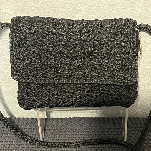 The Sak Black Crochet Woven Crossbody Small Purse Hand Bag 7x6in - Picture 3 of 9
